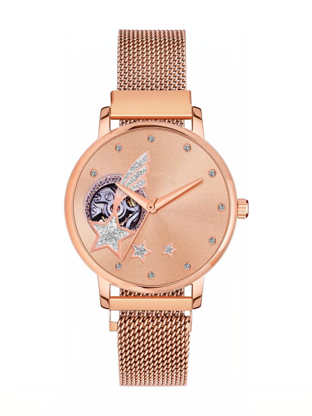 TREX Women Brass Embellished Dial & Stainless Steel Bracelet Style Straps Analogue Automatic Watch MT-241-image-42
