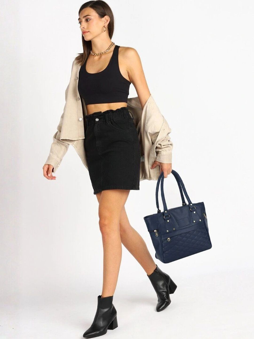 TURBOMAX Textured PU Structured Tote Bag with Quilted-picture-41