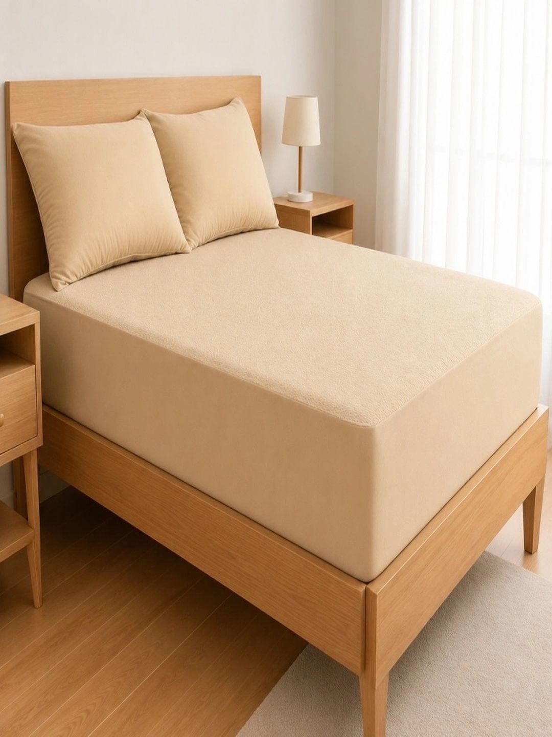 Sleepwell Beige Terry Breathable Mattress Protector-picture-22