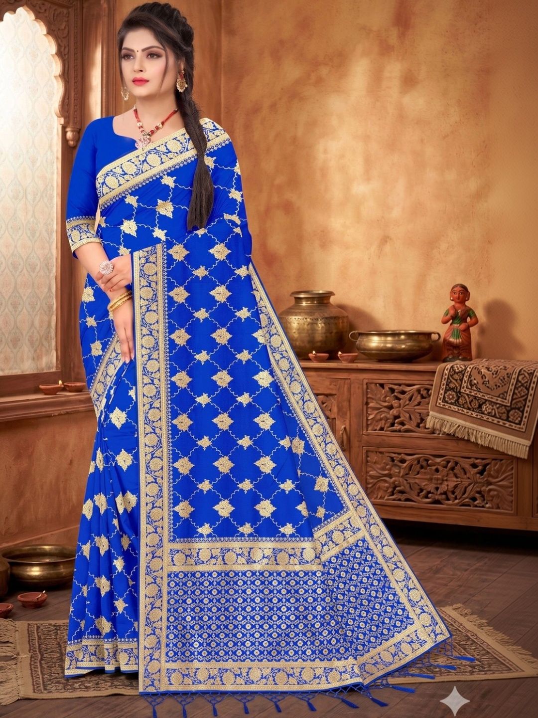 Vedresa Woven Design Zari Silk Blend Designer Banarasi Saree-picture-58