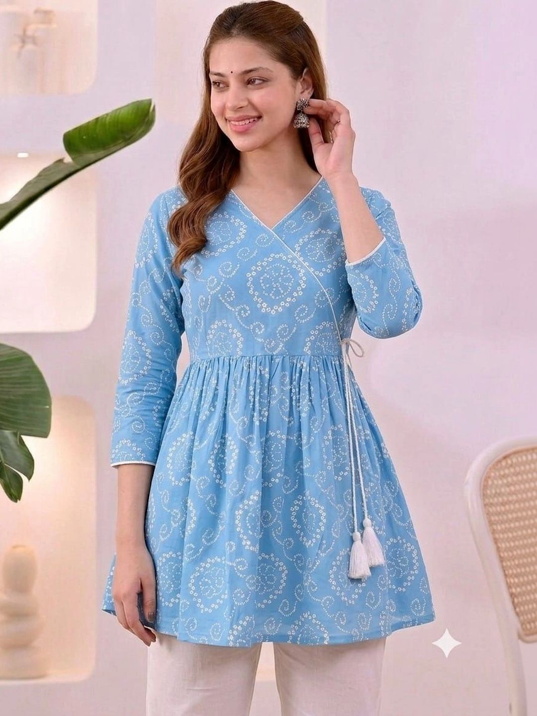 Vastrakaya Ethnic Motifs Printed V-Neck Pure Cotton Blend Angrakha Kurti-picture-21