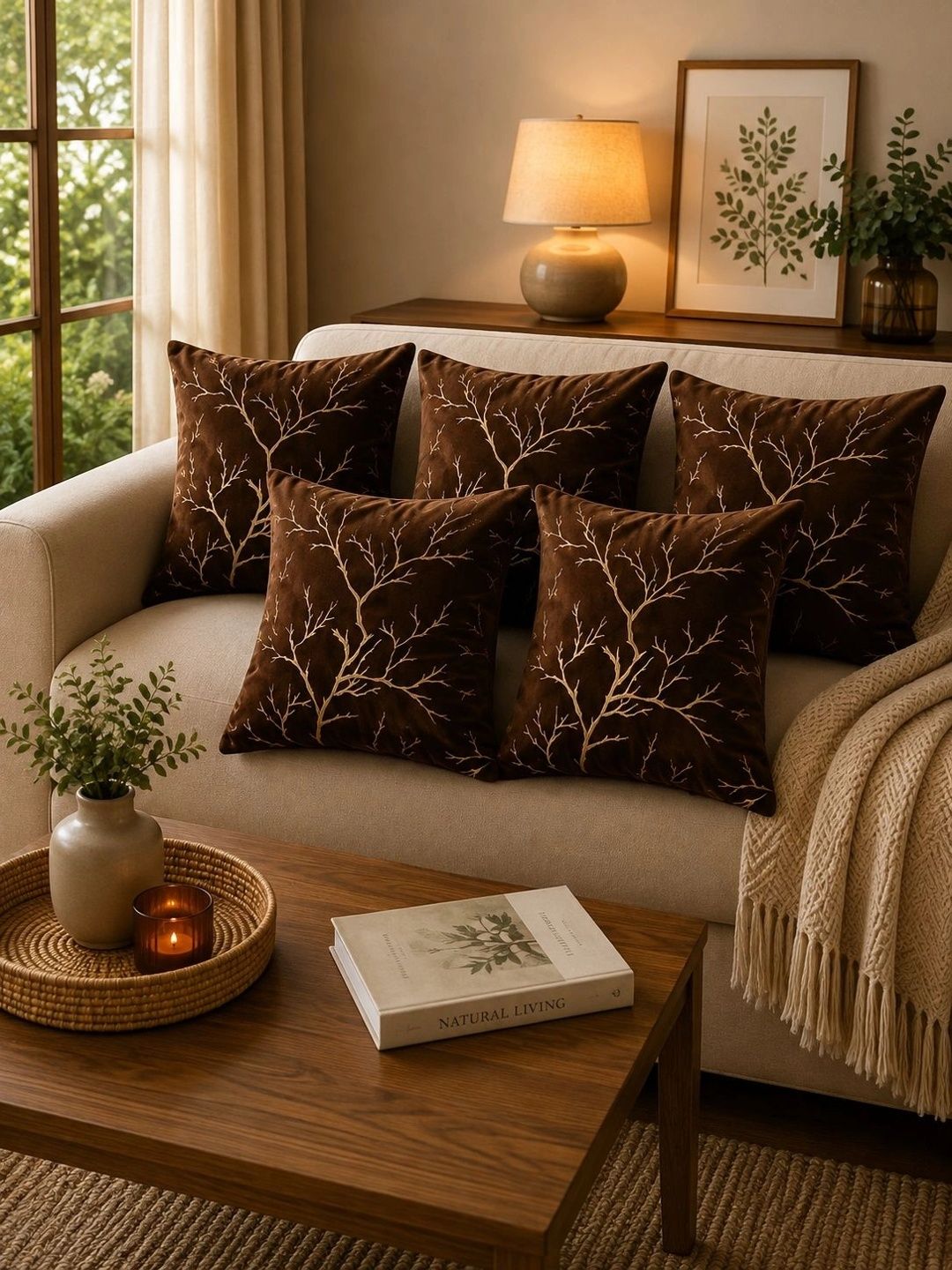 Sawariya Seth Decor Multicoloured & Brown Set of 5 Floral Velvet Square Cushion Covers-image-15