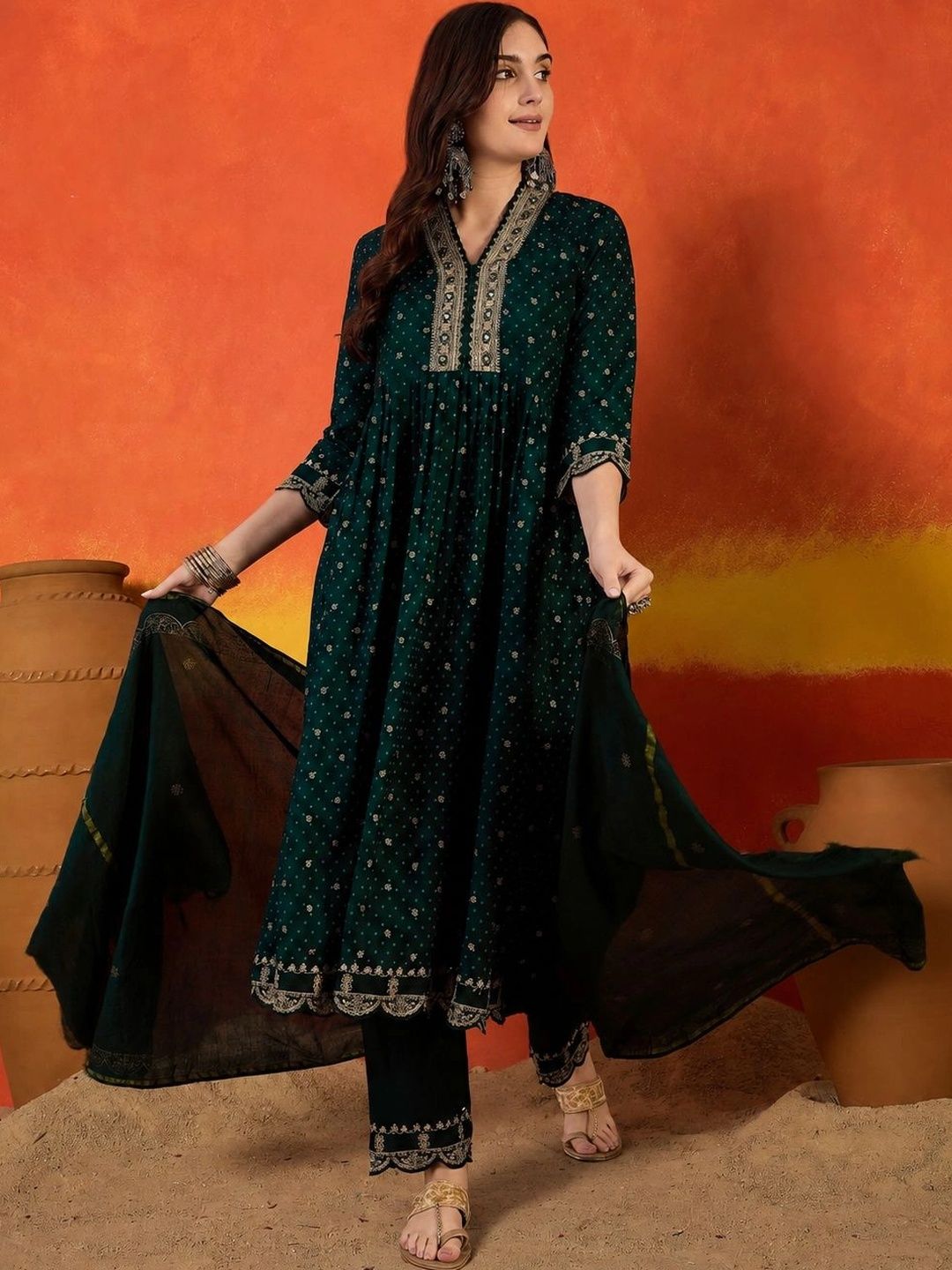 Anouk Women Ethnic Motifs Printed Empire Mirror Work Kurta with Trousers & With Dupatta-picture-50