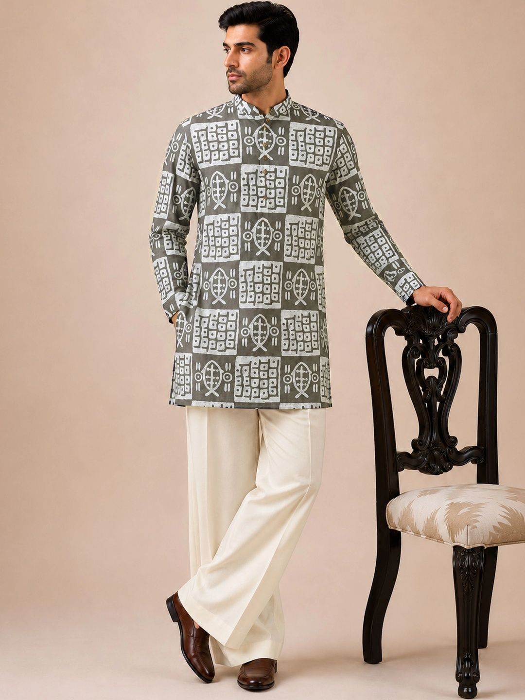 VASTRAMAY Men Ethnic Motifs Printed Regular Pure Cotton Kurta with Trousers-picture-38