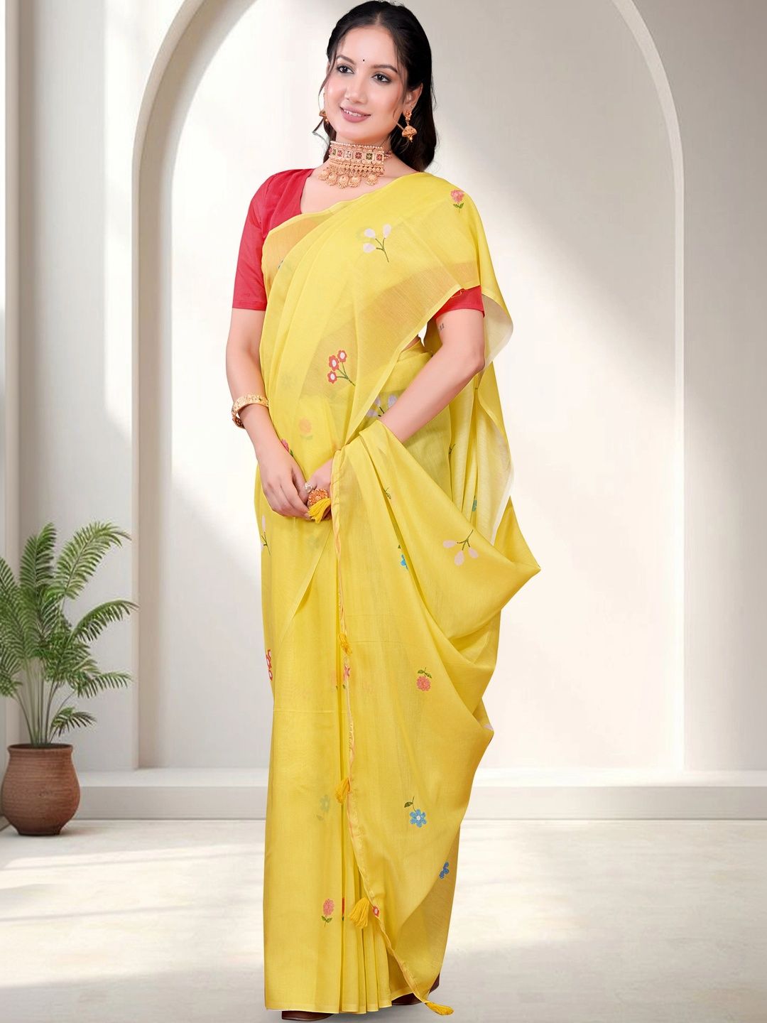 Vedresa Floral Embroidered Pure Cotton Chanderi Saree-picture-21