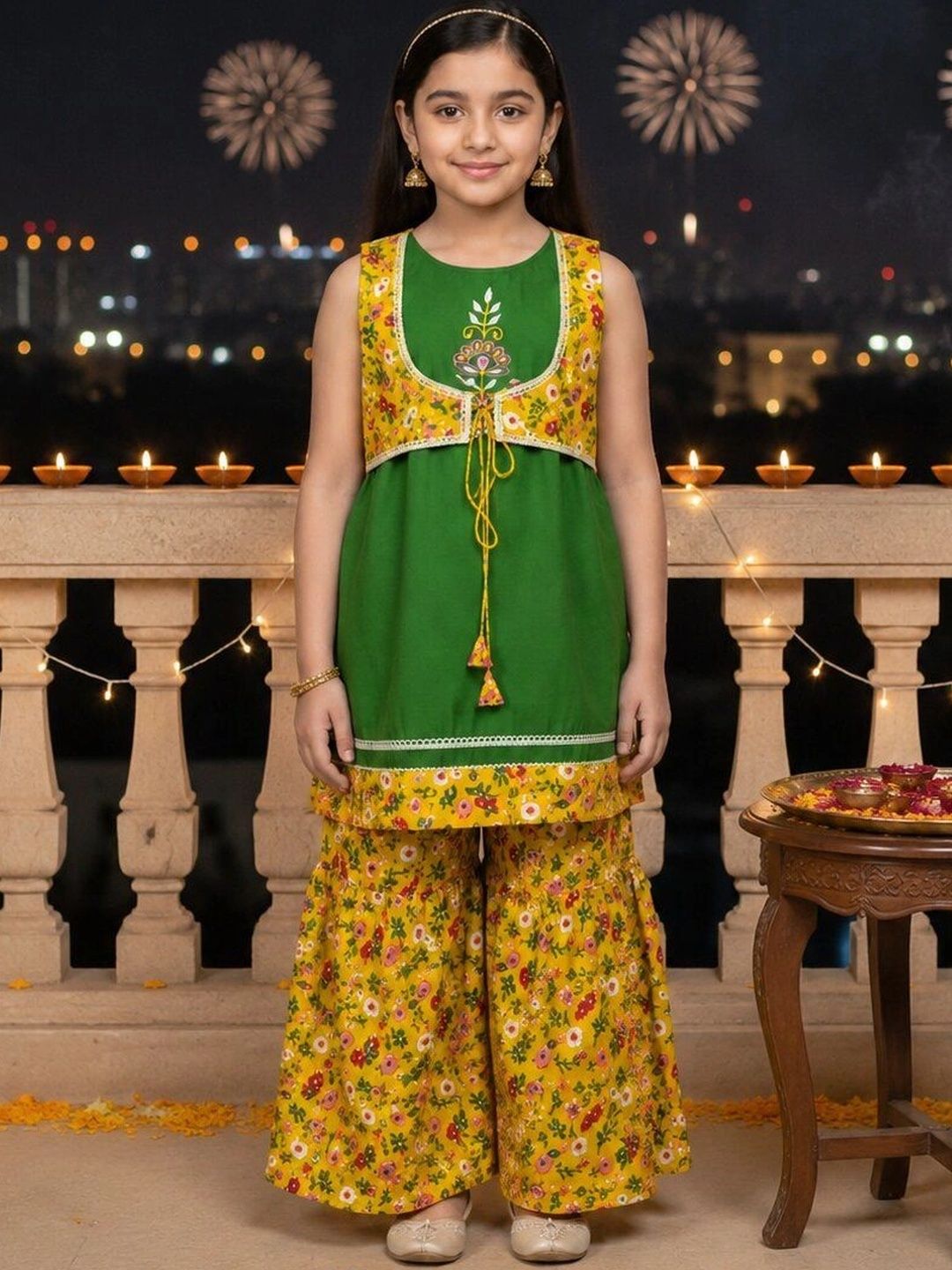 BAESD Girls Floral Embroidered Empire Thread Work Kurta with Sharara-picture-25