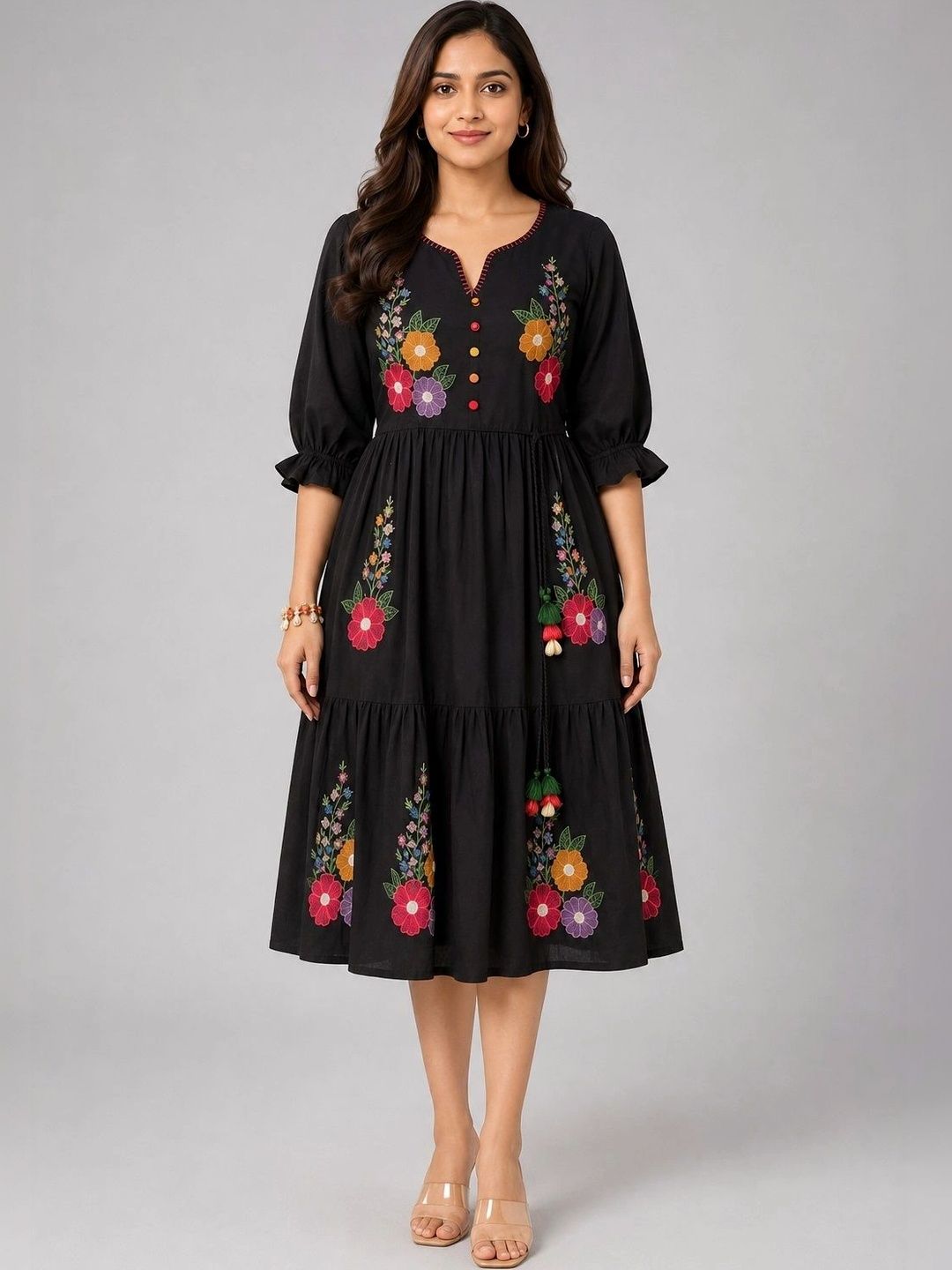 all about you Embroidered V-Neck A-Line Ethnic Dresses-image-48