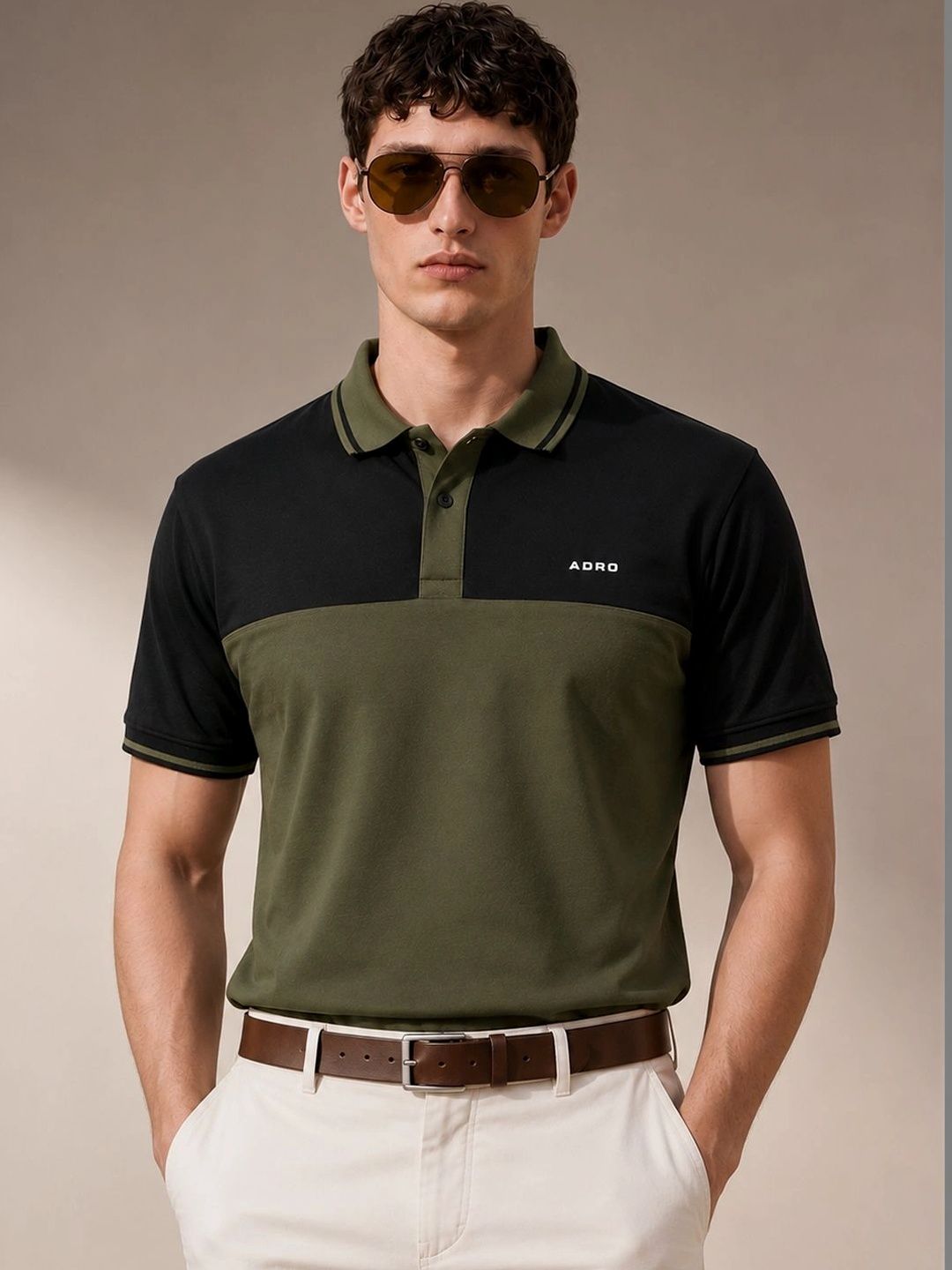 ADRO Men Brand Logo Colourblocked Polo Collar T-shirt-picture-55