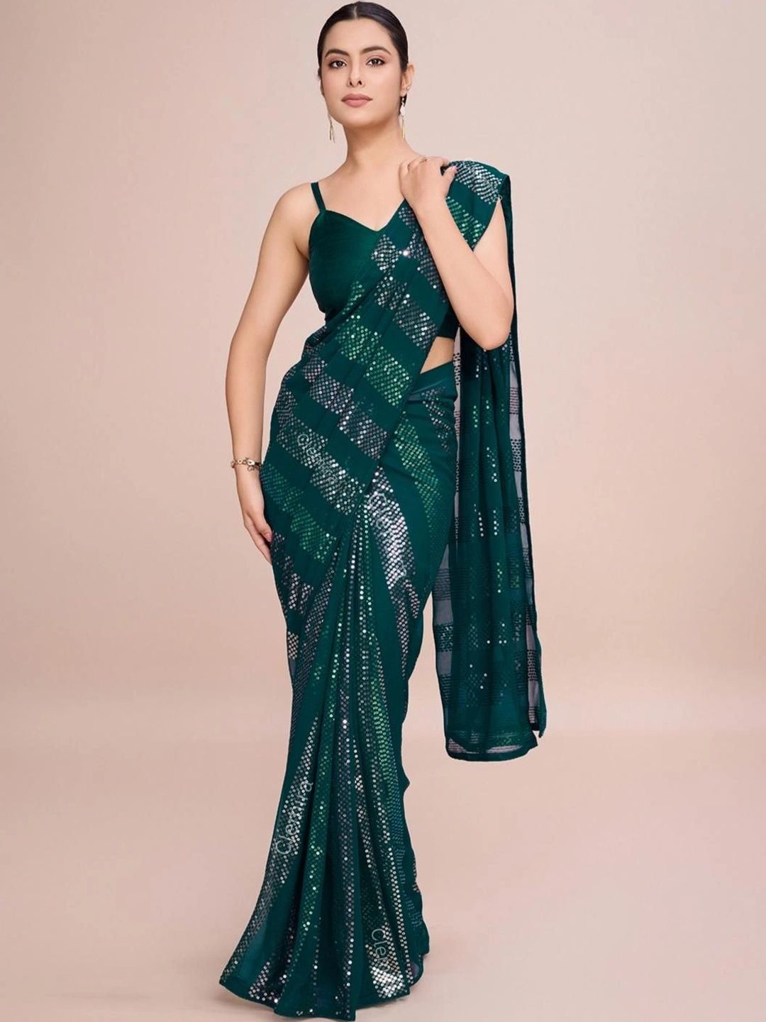 all about you Striped Sequinned Poly Georgette Designer Saree-image-15