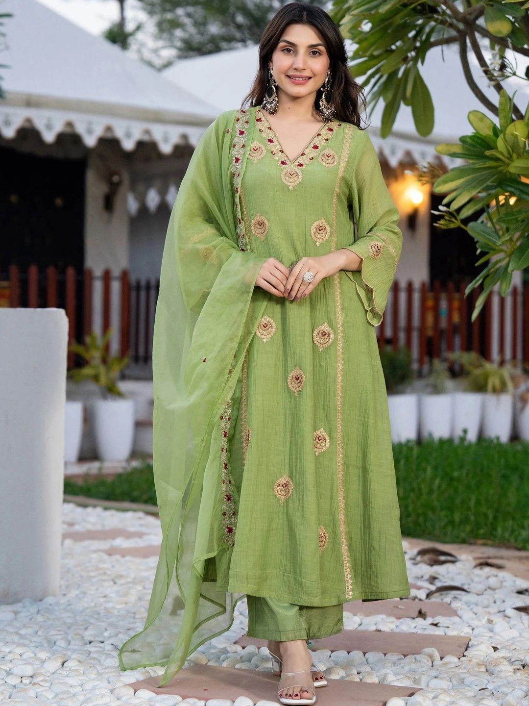 KALINI Women Ethnic Motifs Embroidered Regular Sequinned Kurta with Trousers & With Dupatta-picture-20