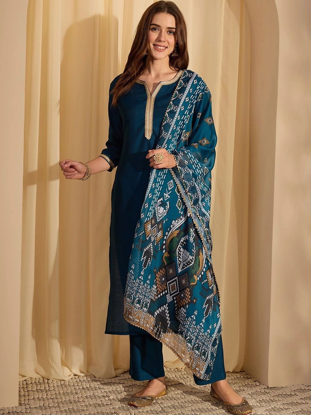 Janasya Women Regular Gotta Patti Kurta with Trousers & With Dupatta-picture-15