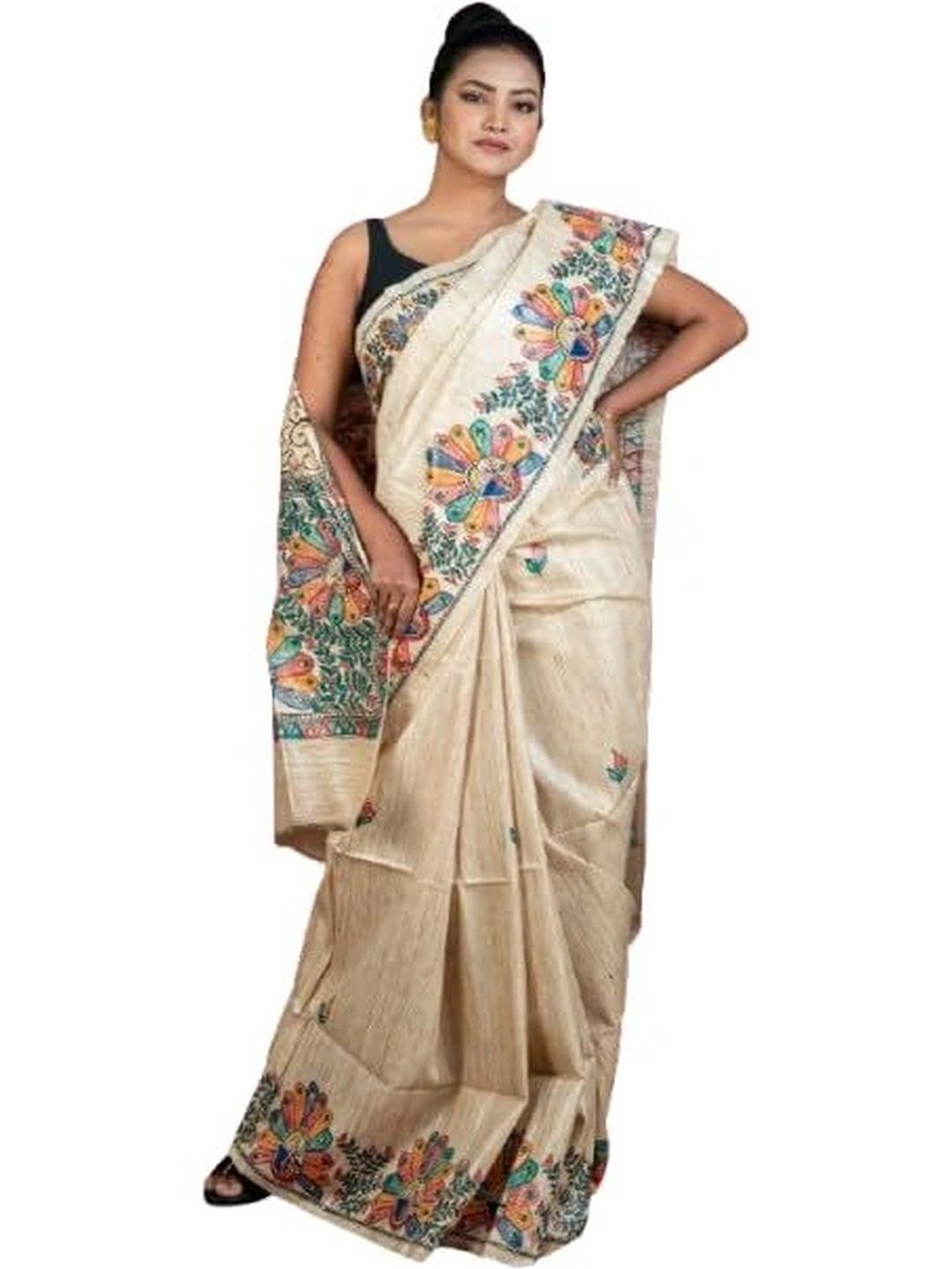 BENGAL LOOMS INDIA Ethnic Motifs Embroidered Pure Silk Handloom Saree-image-33