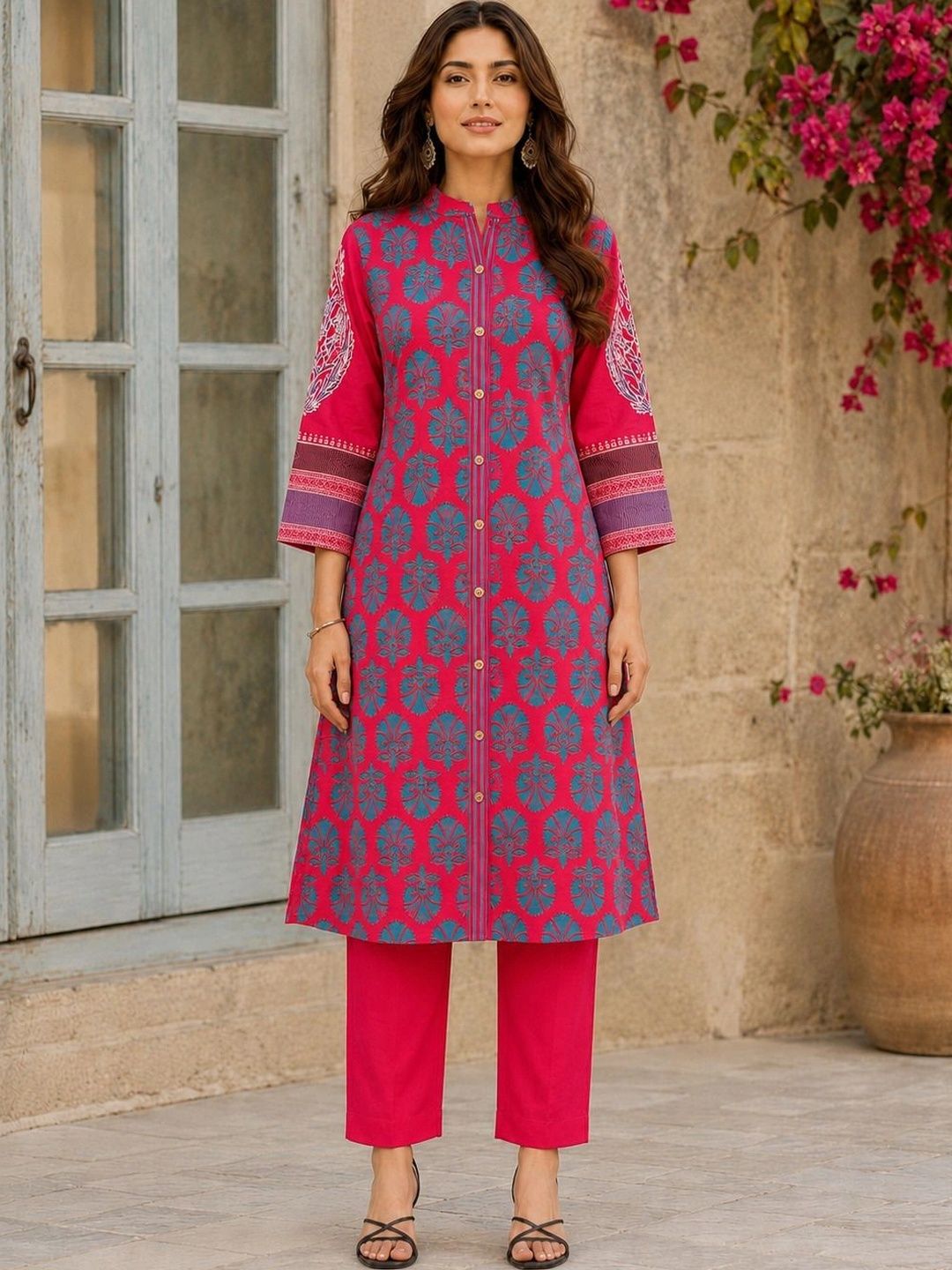 Suha Women Ethnic Motifs Printed Regular Pure Cotton Kurta with Trousers-picture-21