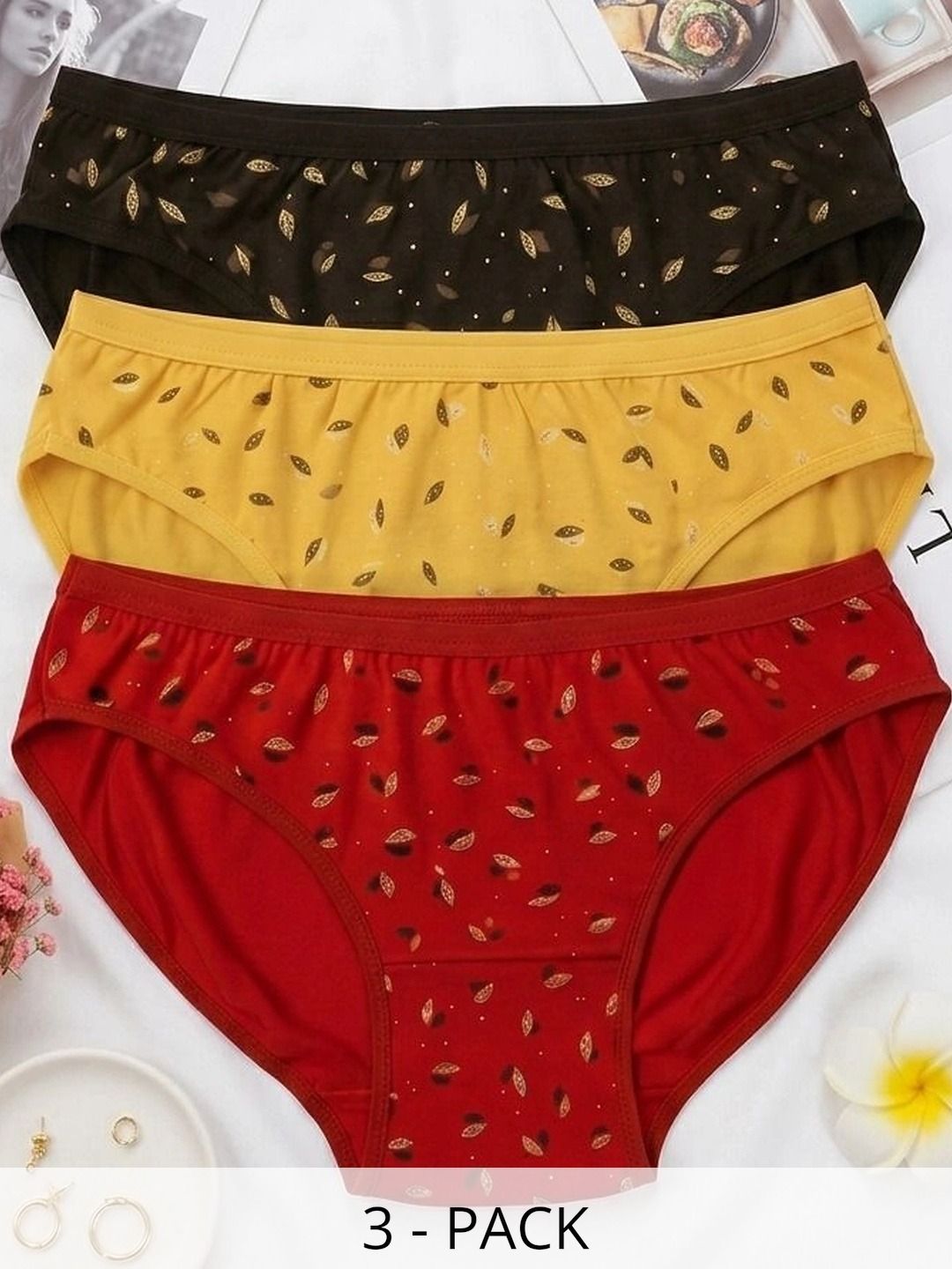 Swenson Women Pack of 3 Printed Seamless Assorted Cotton Bikini-picture-43