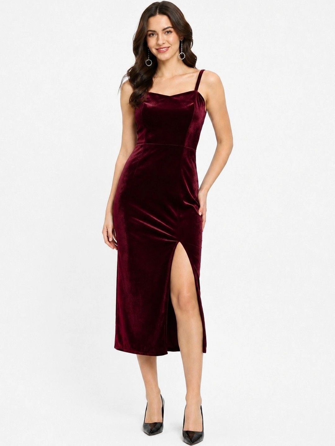 Aumira Velvet Bodycon Midi Dress-image-4