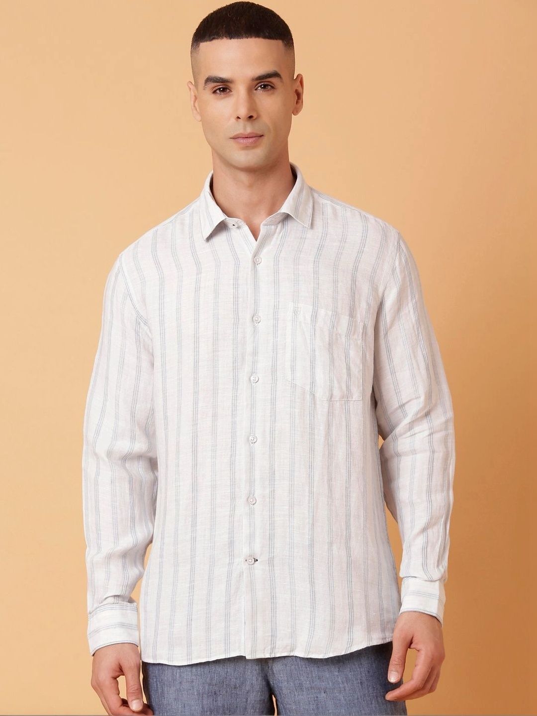Linen Club Men Contemporary Striped Casual Shirt-picture-34