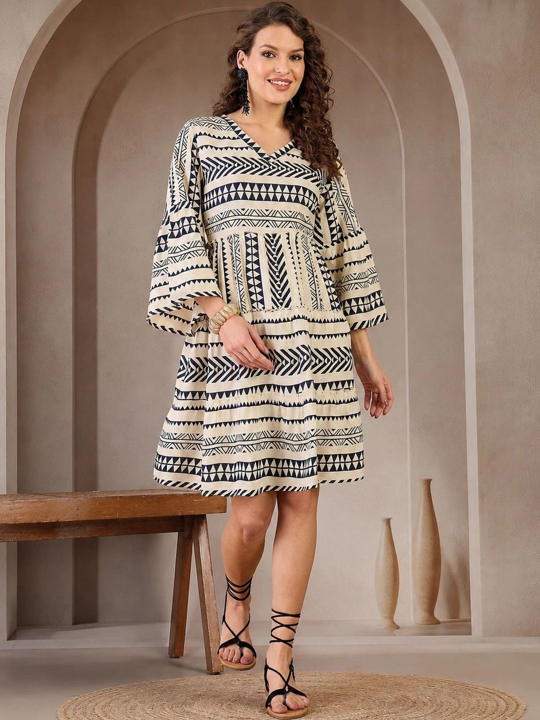 Anouk Print Flared Sleeve A-Line Dress-picture-47