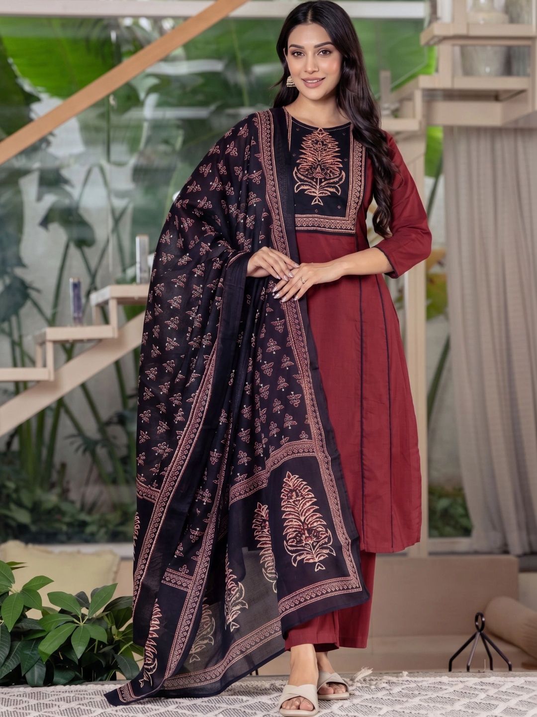 Royal Export Women Ethnic Motifs Embroidered Regular Kurta with Trousers & With Dupatta-picture-16