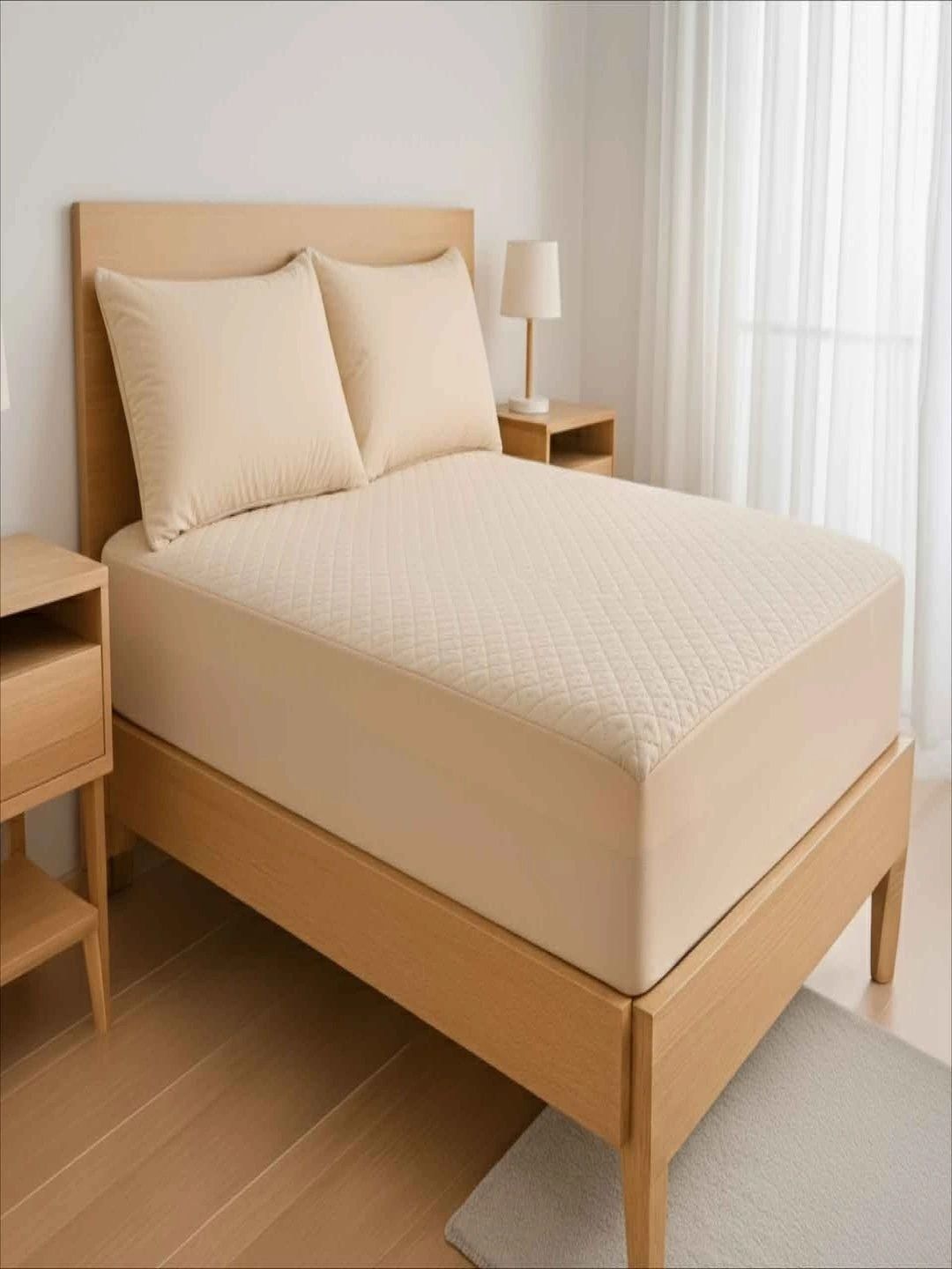 Sleepwell Beige Polyester Breathable Mattress Protector-picture-45