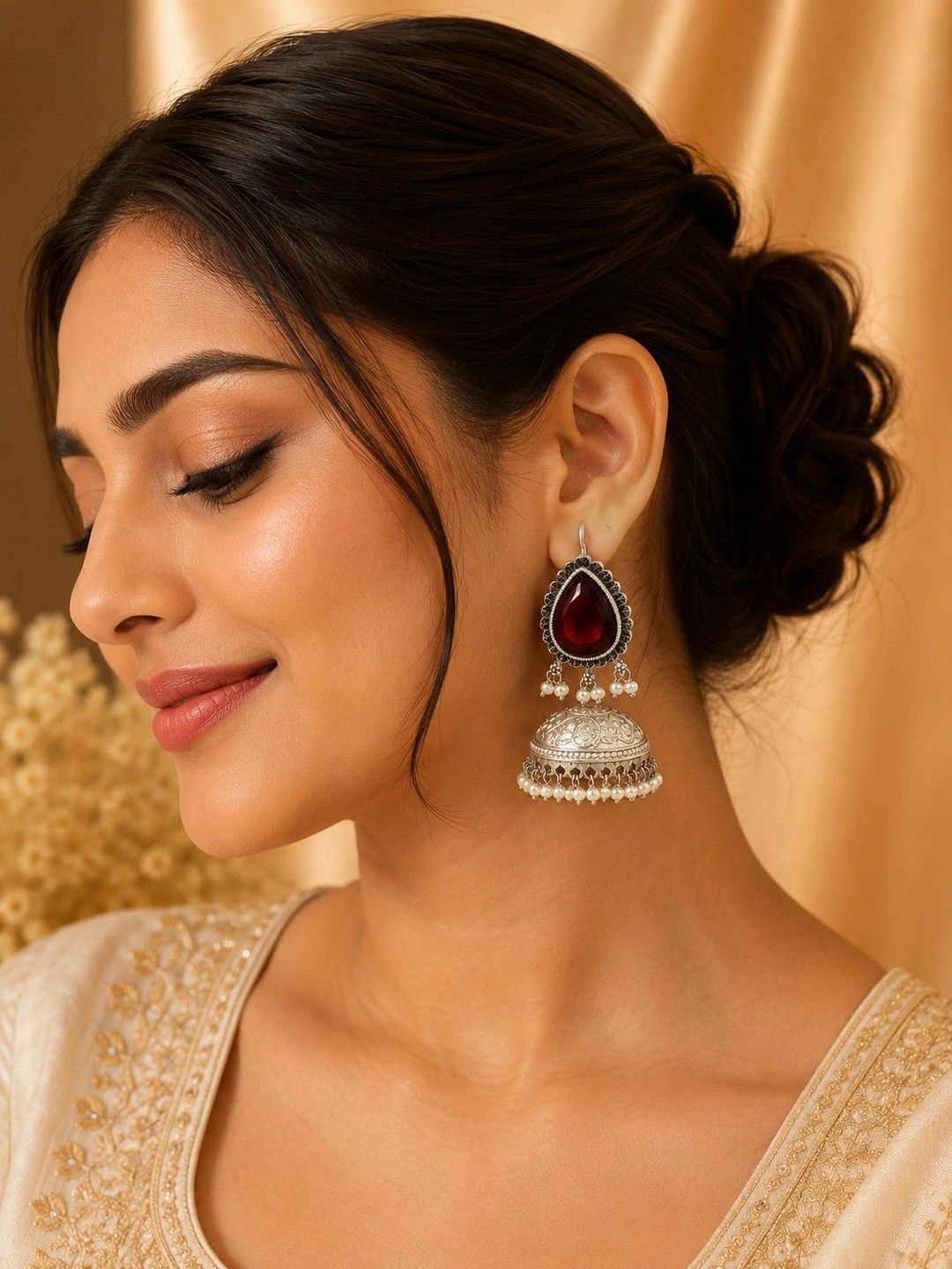 GARNISHA Teardrop Shaped Jhumkas Earrings-image-16