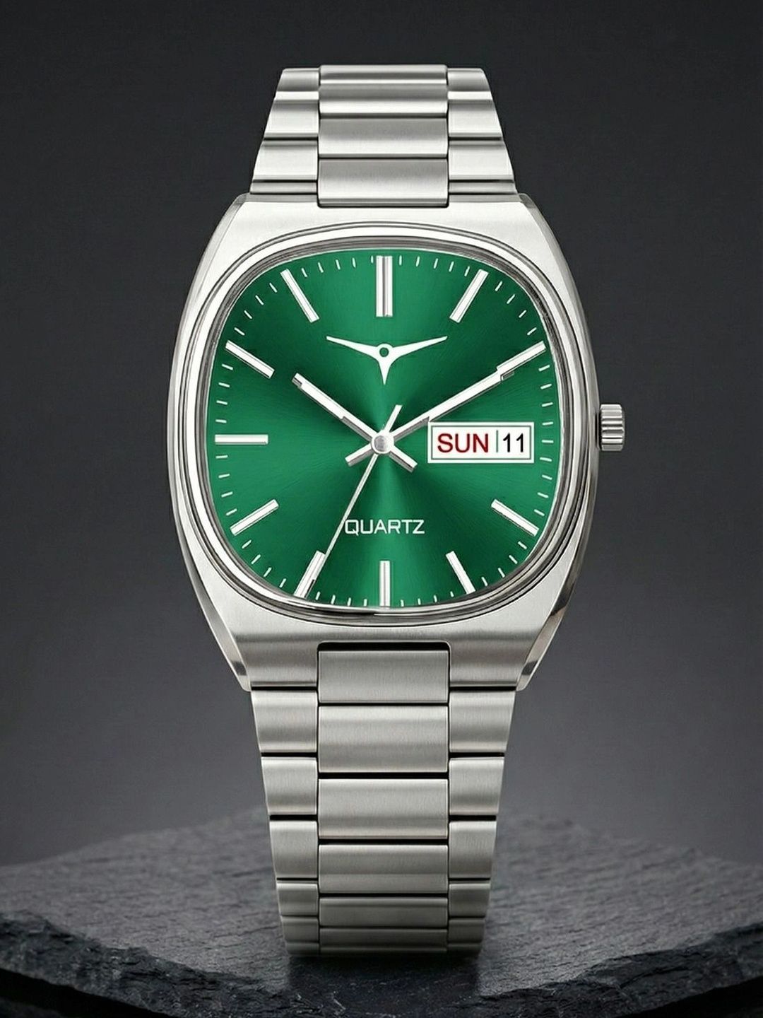 TREX Men Brass Dial & Stainless Steel Bracelet Style Straps Analogue Date Aperture Watch NSM-028-GREEN-1-image-21