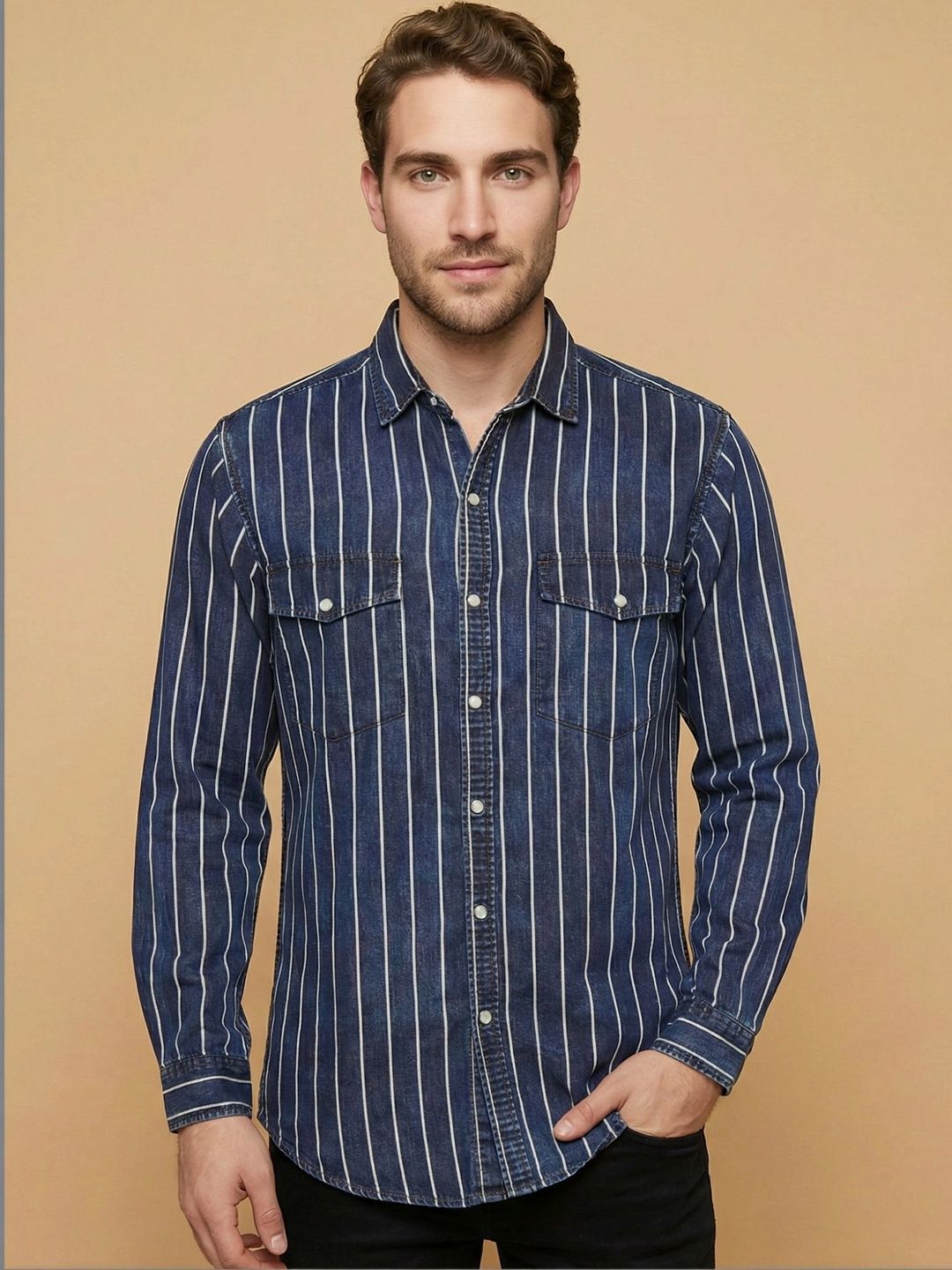Kuons Men Classic Striped Casual Shirt-image-44