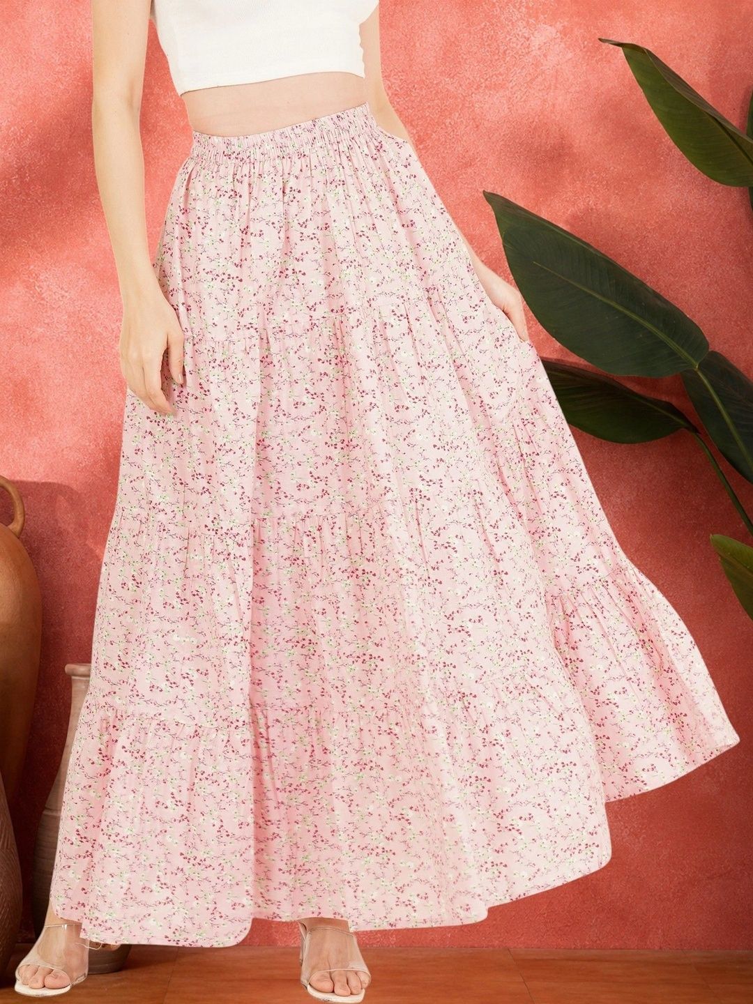 Sangria Women Pure Cotton Blend Cotton Cambric Floral Micro or Ditsy Print Maxi Tiered Skirt-picture-20