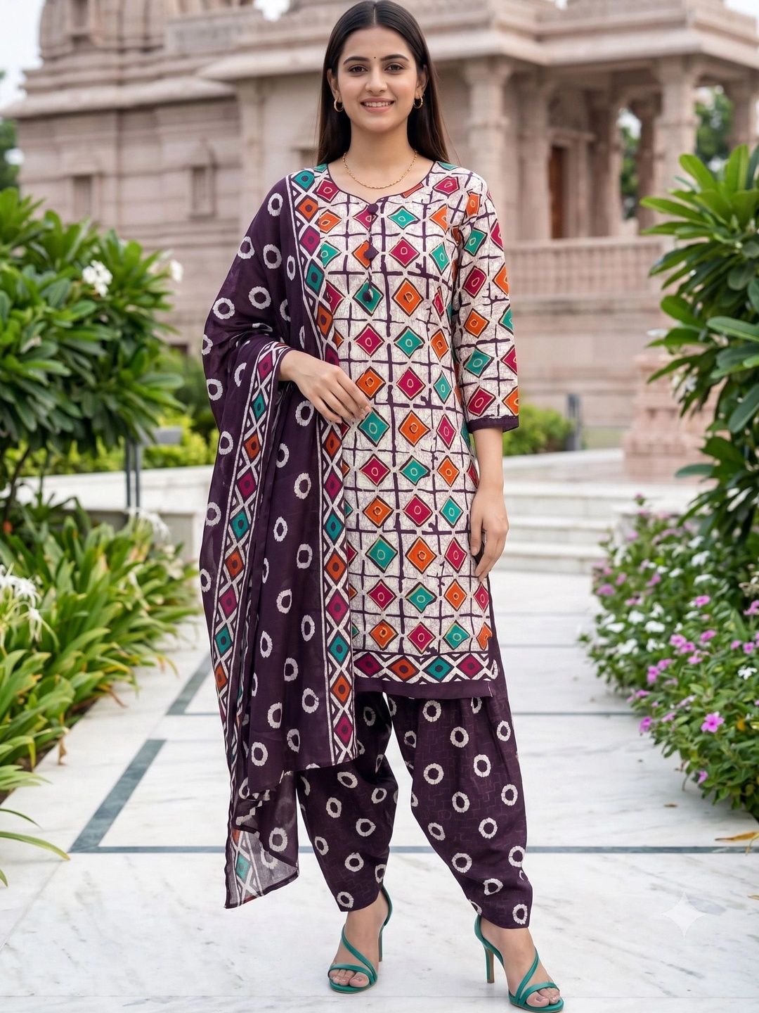 Rajnandini Women Printed Regular Kurta with Patiala & With Dupatta-picture-2