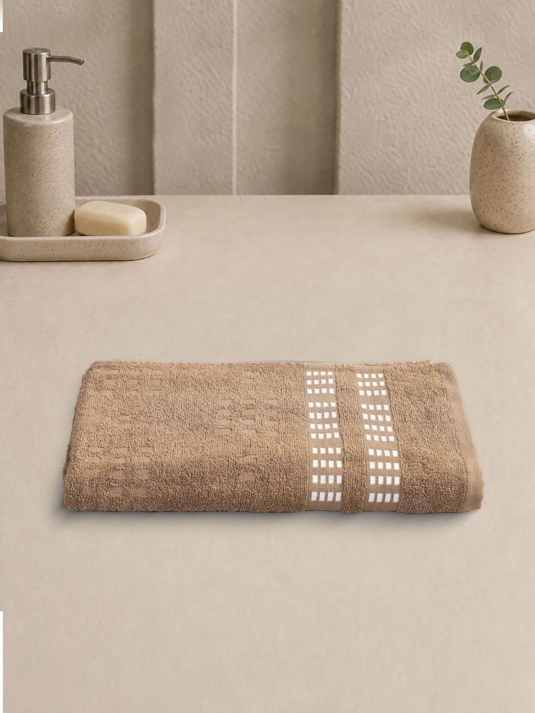 Homeful Style Beige & White 1 Striped Cotton 354 GSM Bath Towel-picture-10