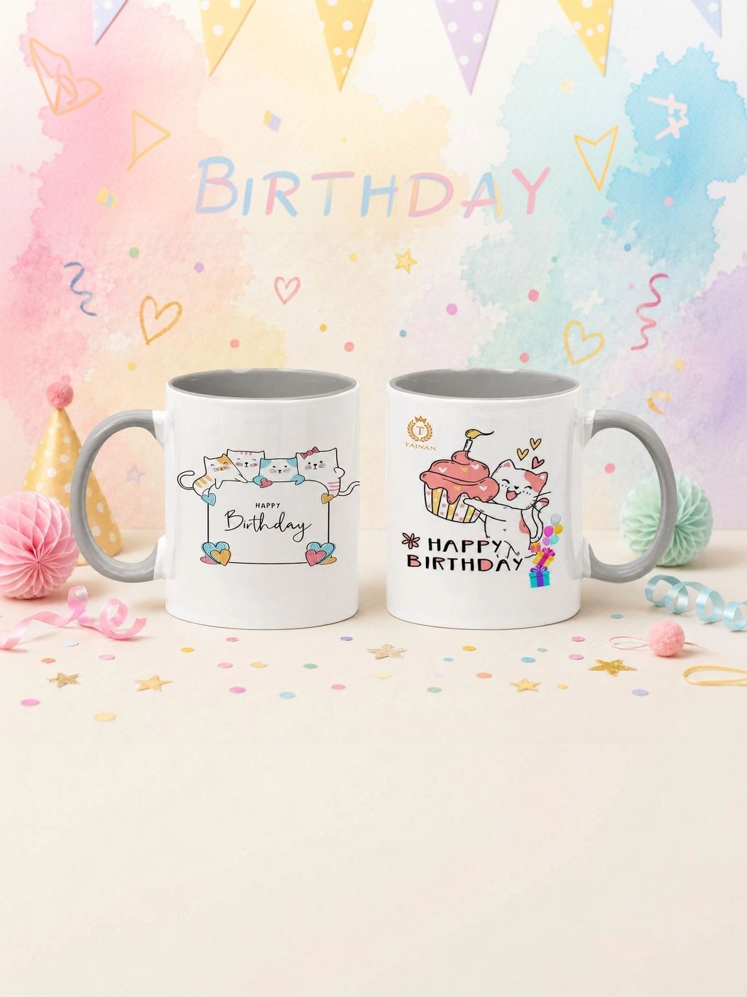 TAJNAN Grey Printed Ceramic Glossy Mugs Set of Cups and Mugs-picture-31
