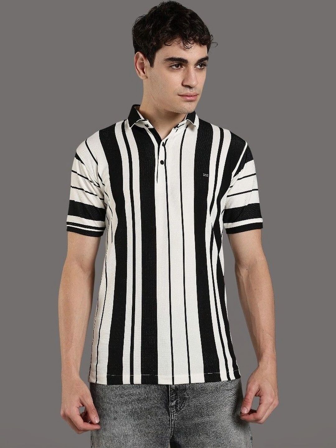 GLORI STAR Men Striped Polo Collar T-shirt-picture-24