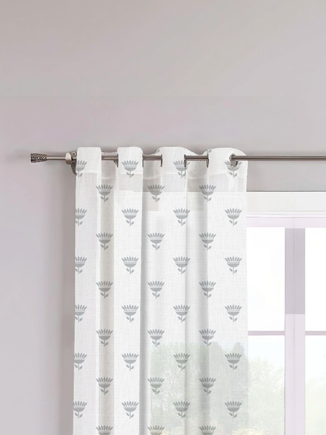 AAVIS DECOR Grey Set of 2 Floral Sheer Window Curtain-picture-43