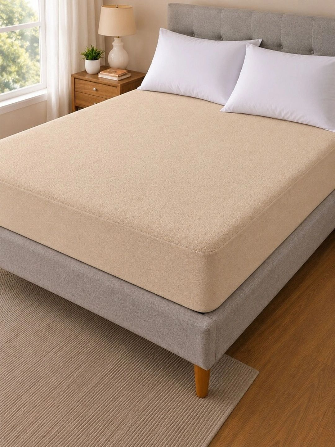 Kurl on Beige Polycotton Breathable Mattress Protector-picture-40