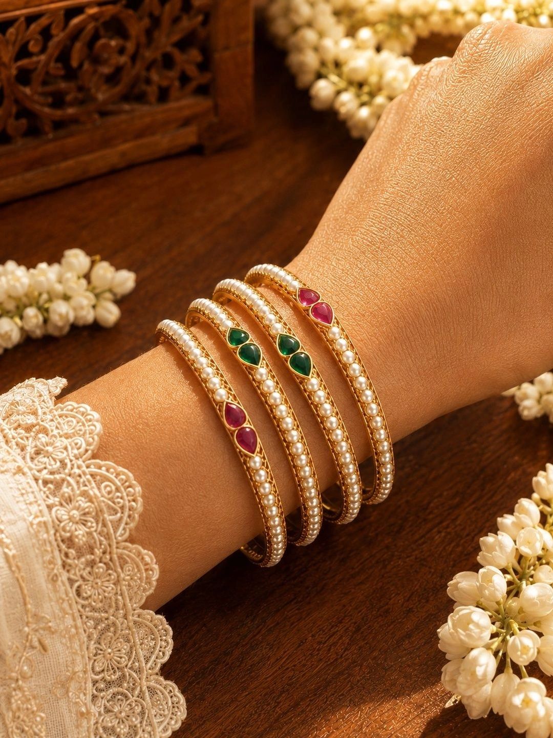 SUGARFRILL Set of 4 Gold-Plated Kundan Bangles-picture-18
