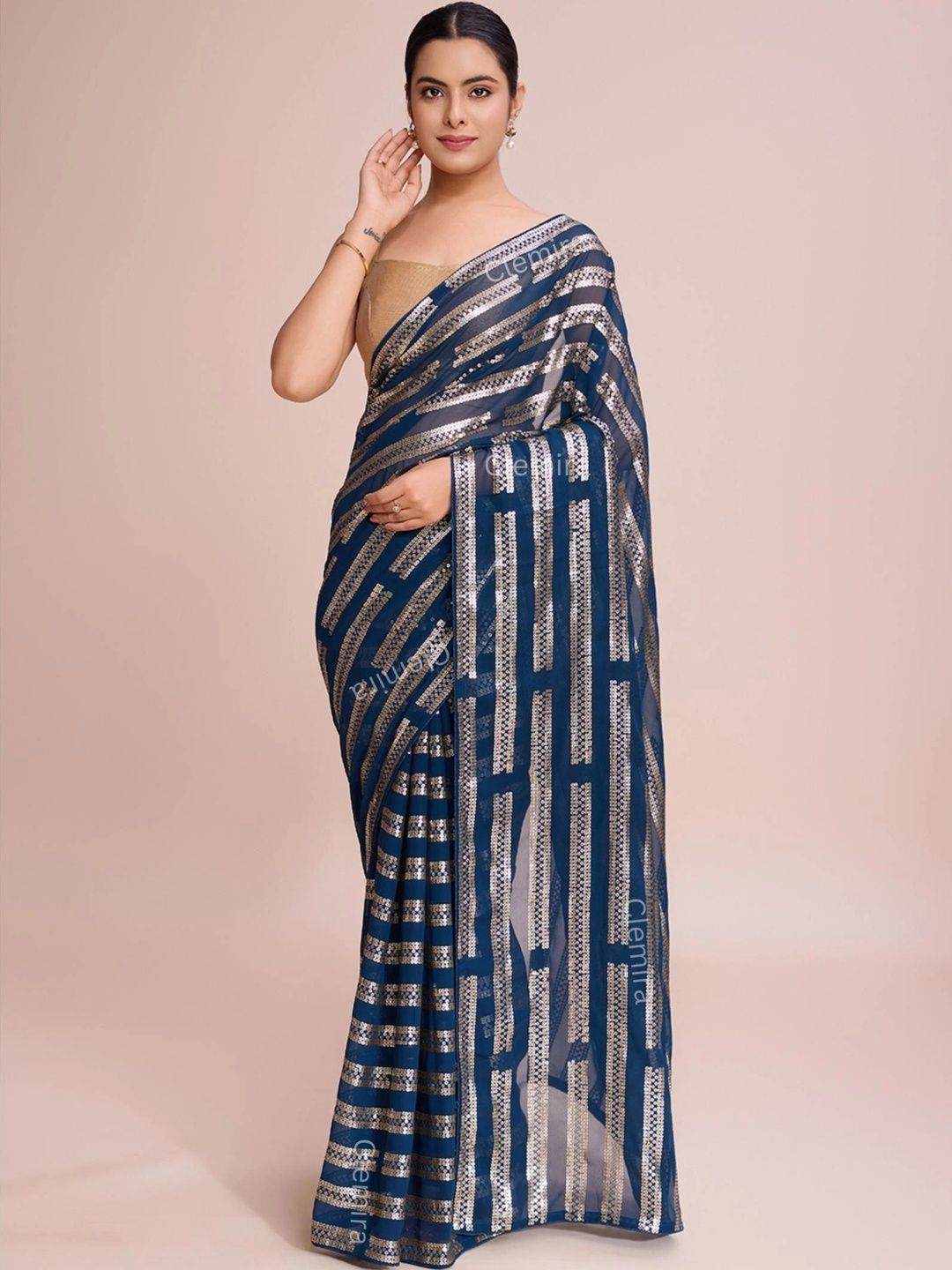 all about you Striped Sequinned Poly Georgette Designer Saree-picture-42