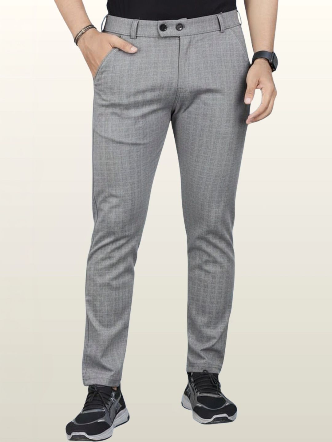 FABAURA Men Checked Slim Fit Easy Wash Trousers-picture-4