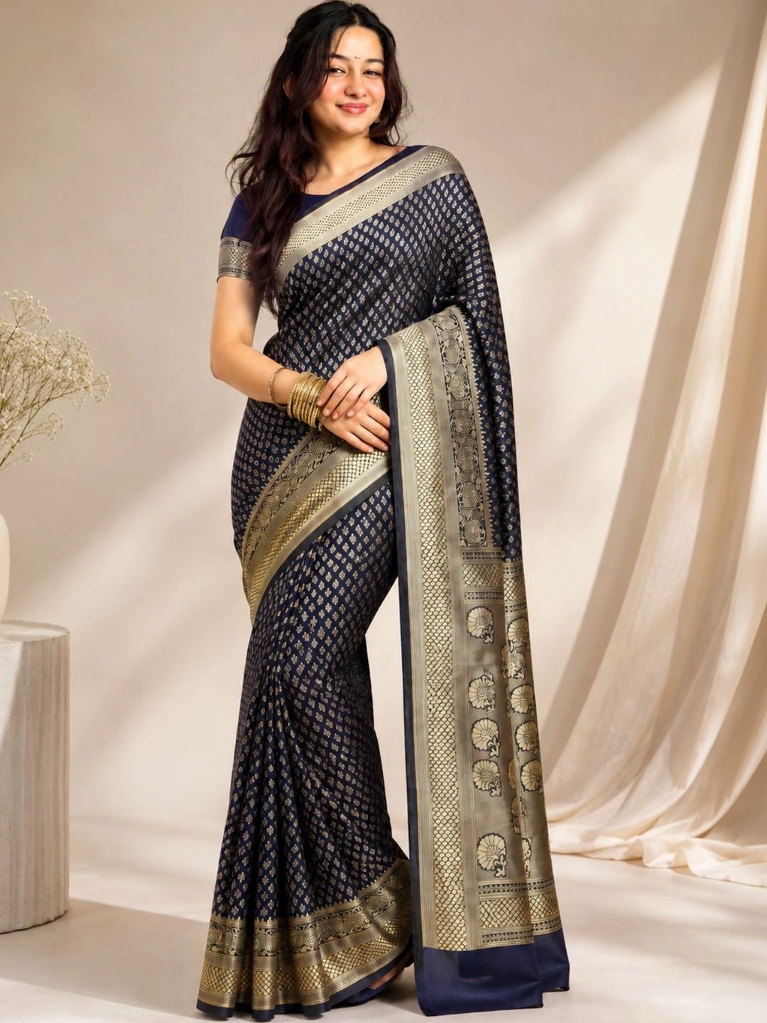 Rujave Woven Design Zari Satin Banarasi Saree-picture-1