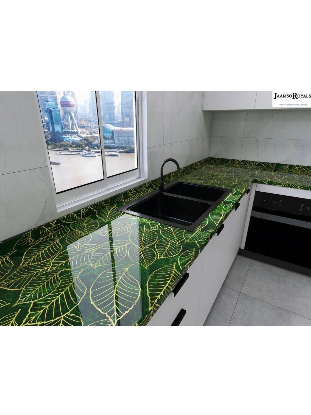 Jaamso Royals Green & Yellow Leaf Printed Kitchen Wall Stickers-picture-29