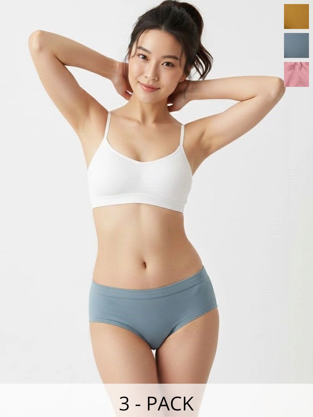 Swenson Women Pack of 3 Seamless Assorted Cotton Basic Briefs-image-32