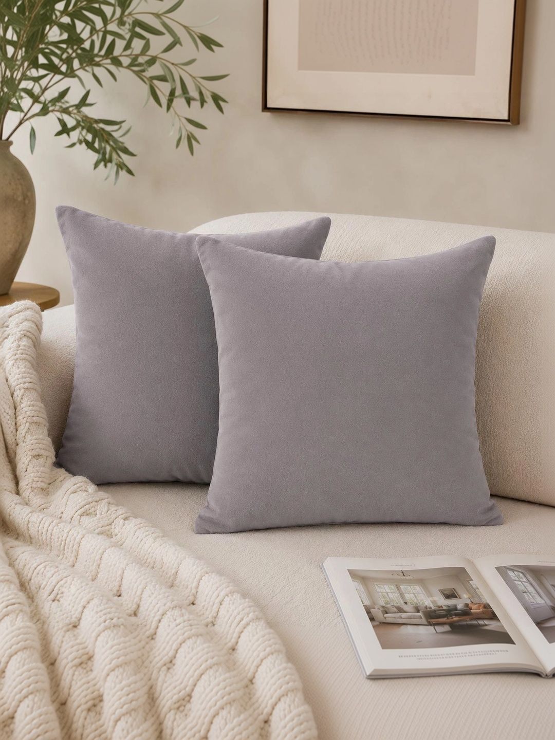 THE S LIVING Silver-Toned Set of 2 Velvet Square Cushion Covers-picture-24