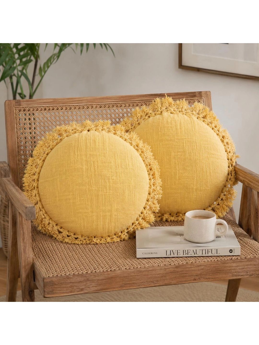 THE S LIVING Yellow Set of 2 Velvet Round Cushion Covers-image-36