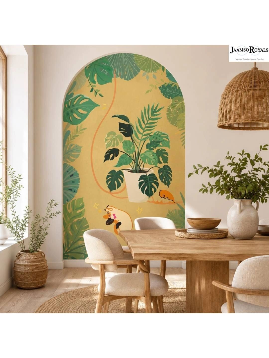 Jaamso Royals Yellow & Green Tropical Cat Arch Printed Wall Stickers-picture-53