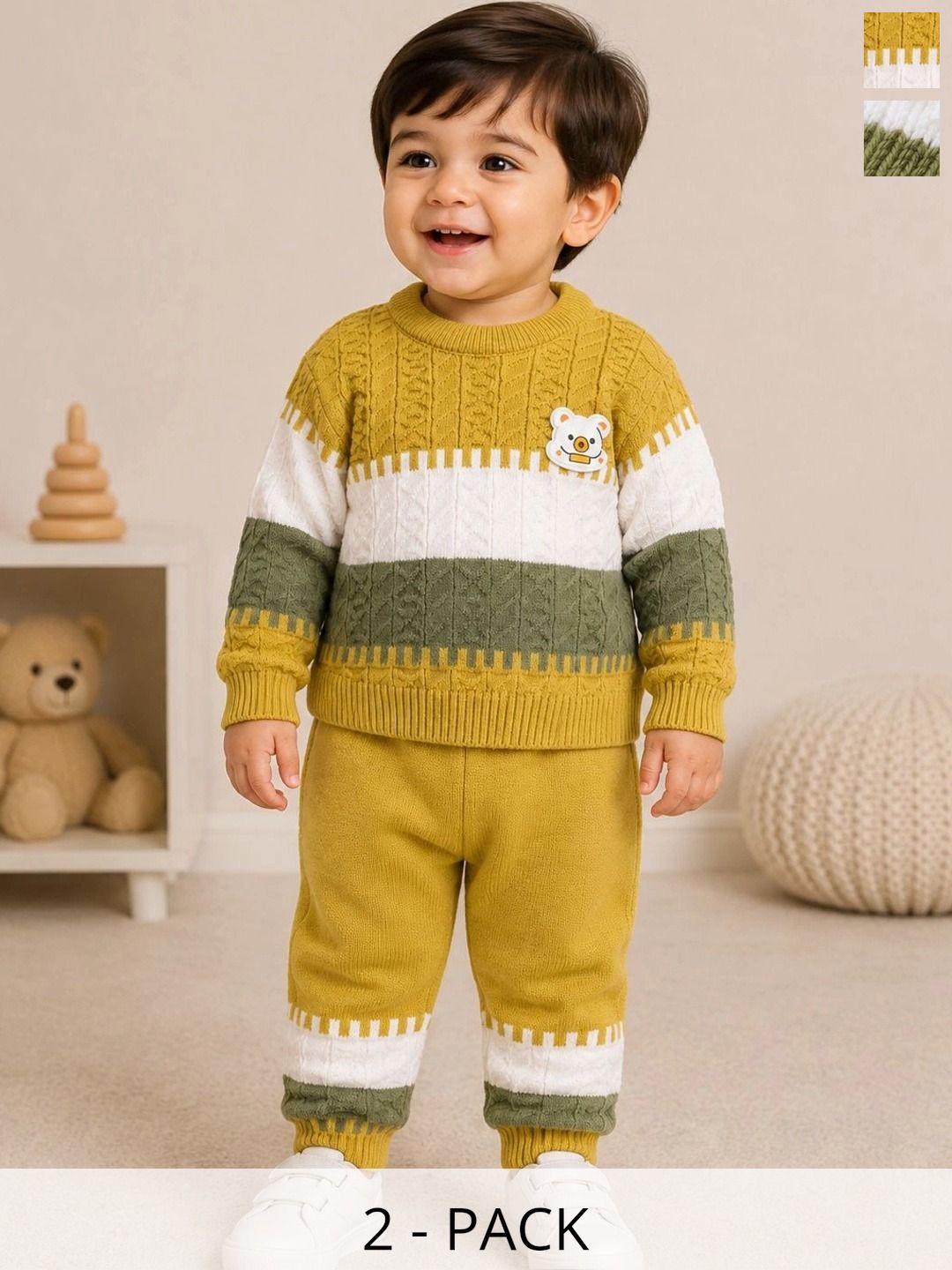 MICROPOLO Unisex Kids Colourblocked Woollen Pullover with Applique Detail-picture-35