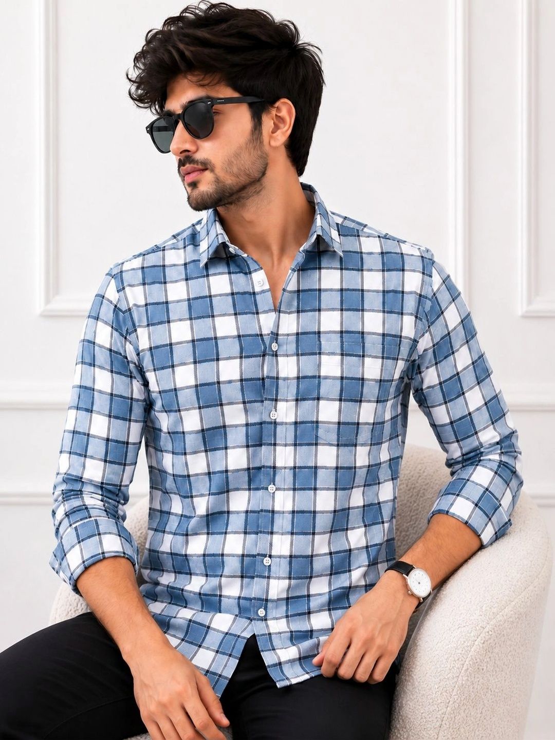 Marc Luarente Men Standard Tartan Checks Checked Casual Shirt-picture-28