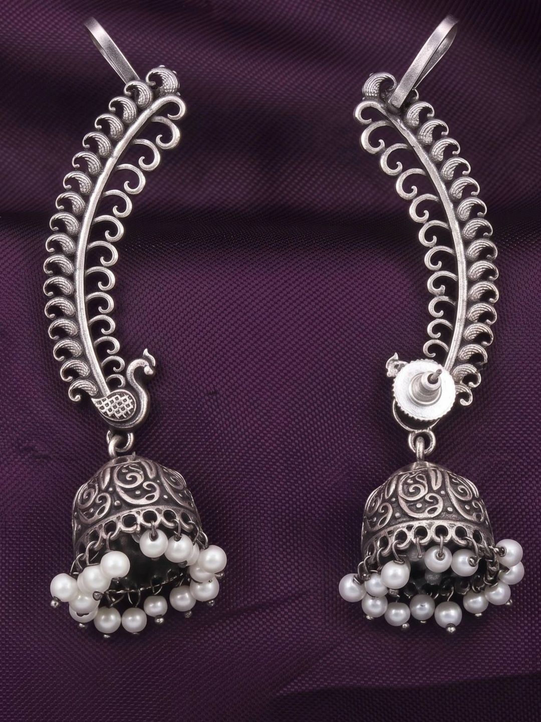 THE GLAM POUCH Peacock Shaped Jhumkas Earrings-image-40