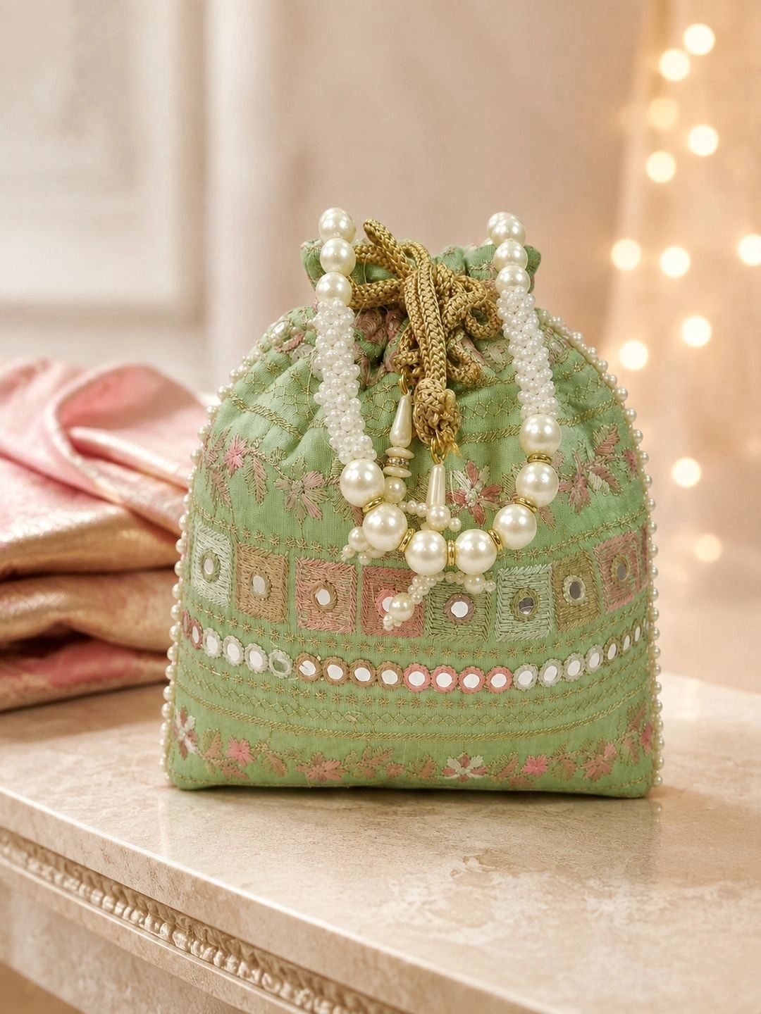 DMS RETAIL Embroidered Embellished Potli Clutch-picture-56
