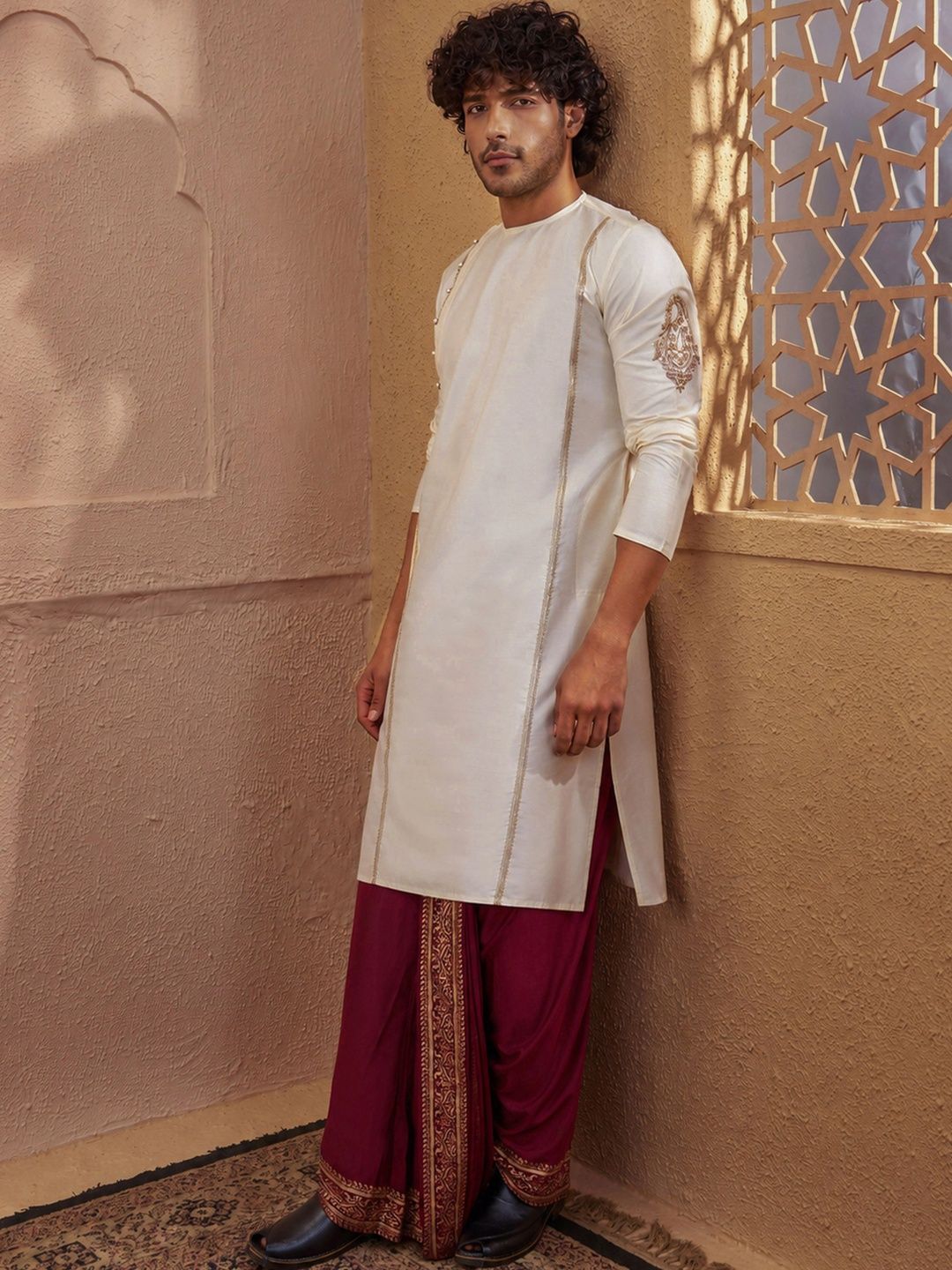 VASTRAMAY Men Ethnic Motifs Regular Thread Work Kurta with Dhoti Pants-picture-56