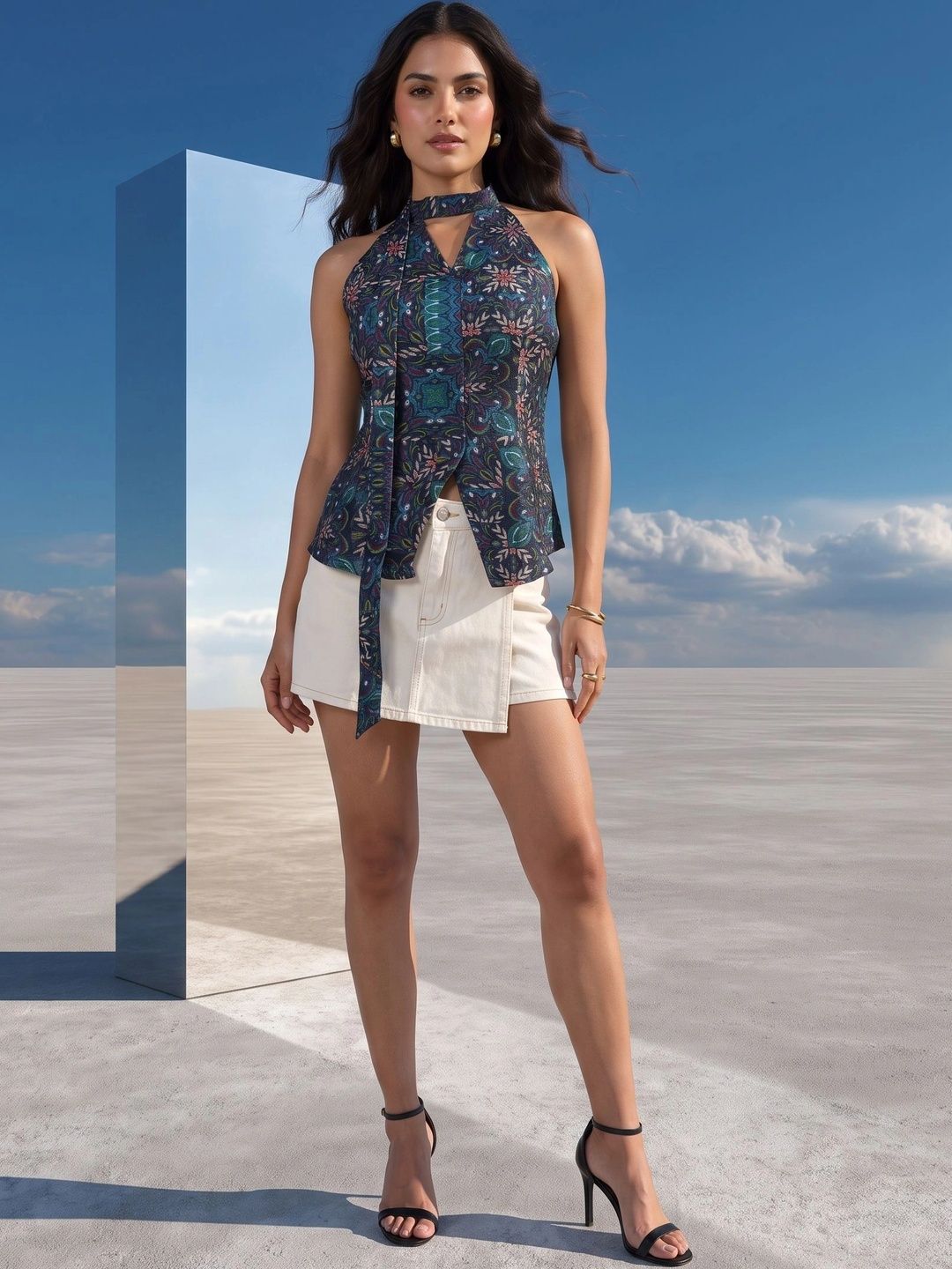Mamicha Floral Print Tie-Up Neck Top-picture-26