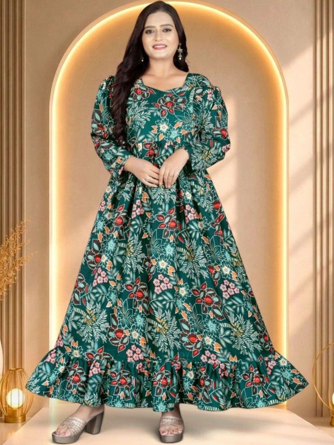 NENCY FASHIONN Floral Print Crepe Maxi Dress-image-18