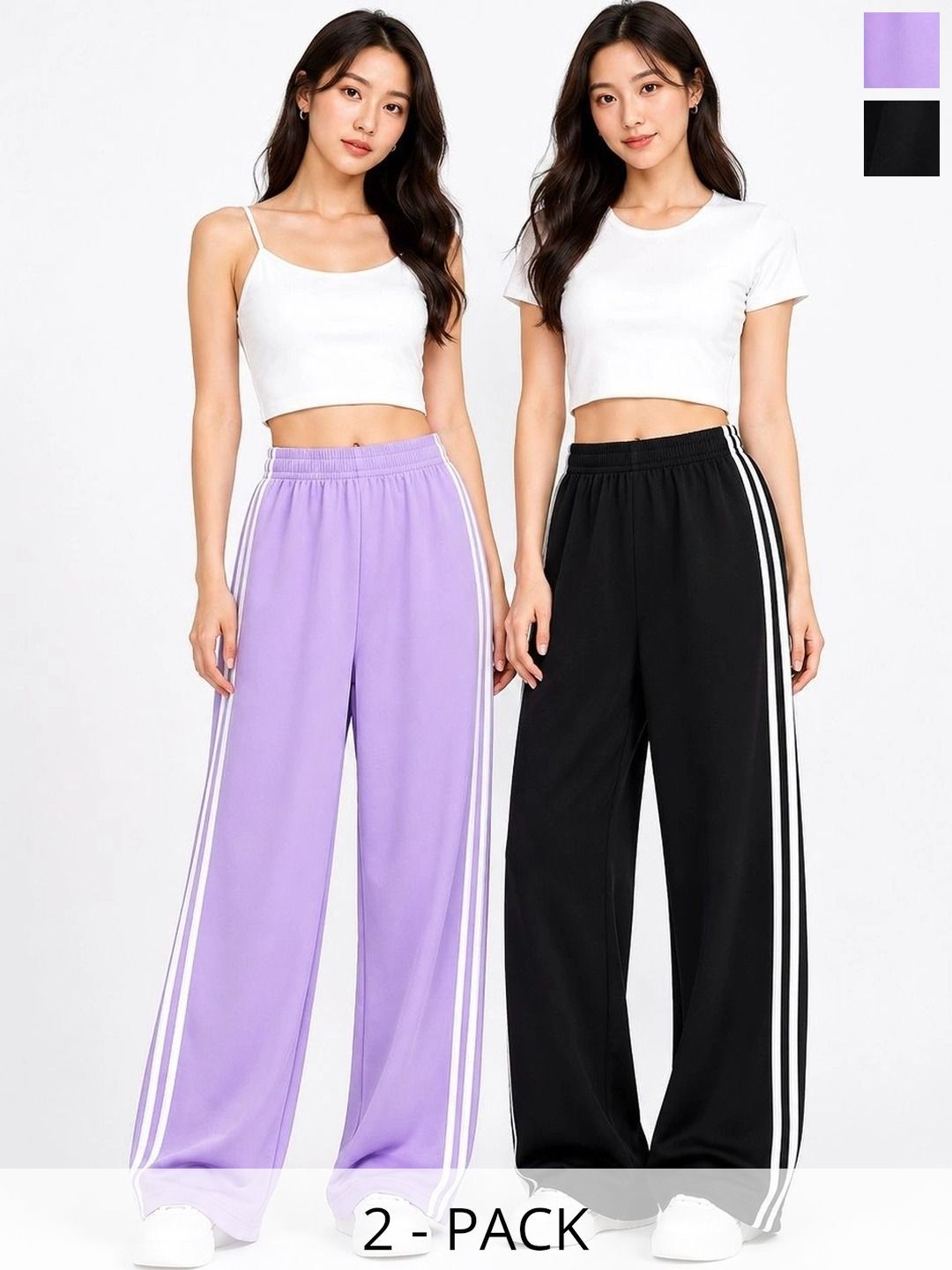 CHHOTE NAWAB Girls Pack of 2 Wide Leg Training Track Pants-picture-17